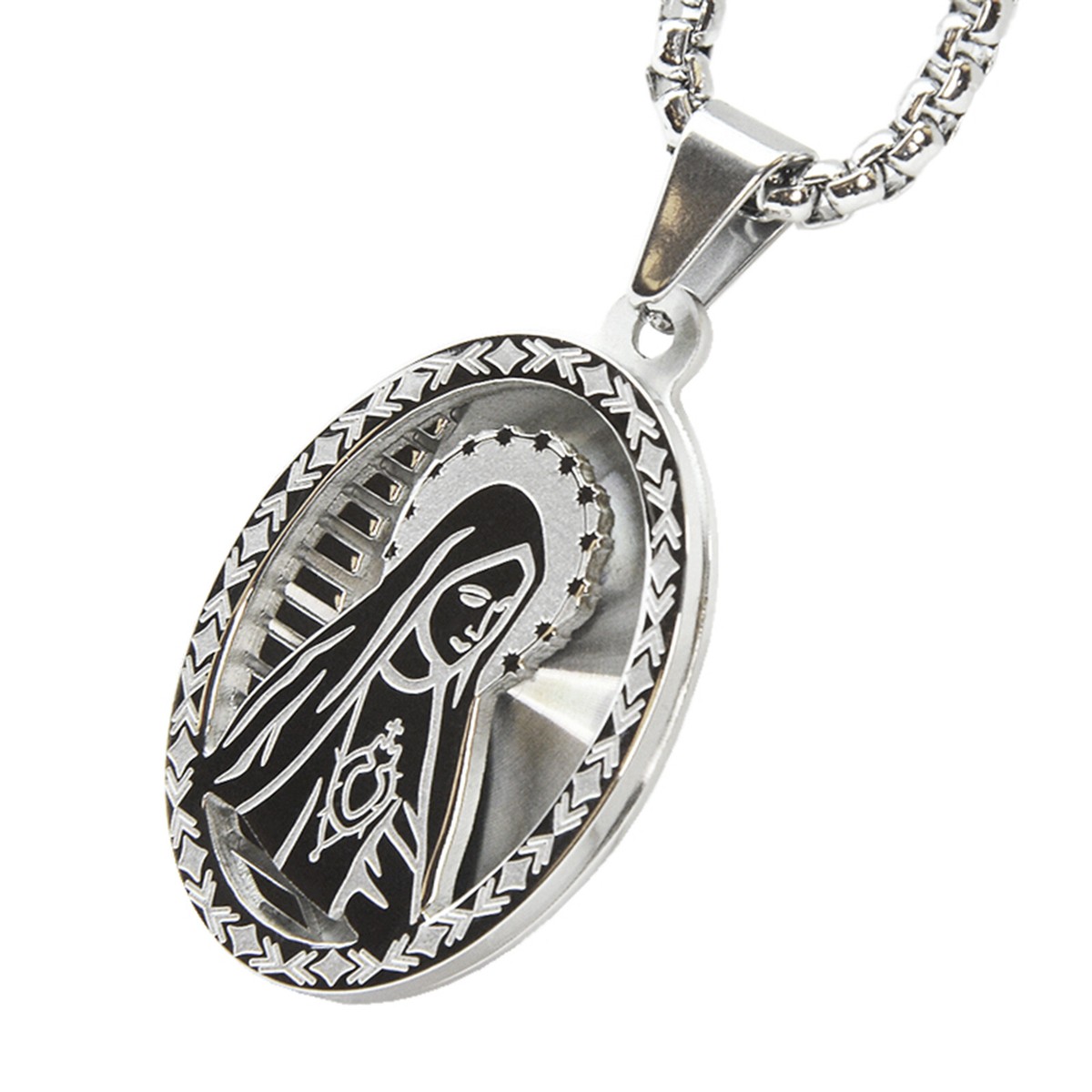 Men's Plated Stainless Steel Virgin Mary Guadalupe Pendant 24