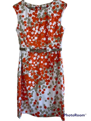 Emma & Michelle Womens Dress 8 Sleeveless Orange Taupe Career Party Classy Knee