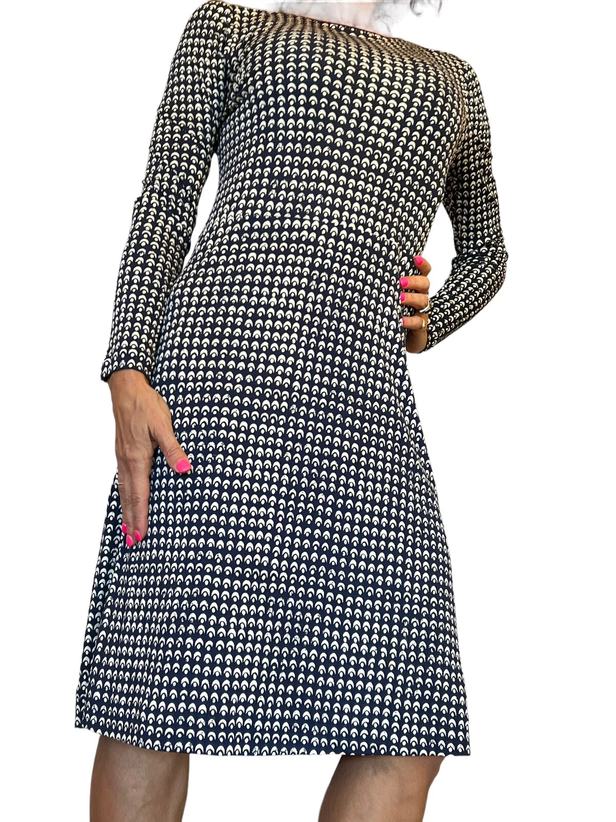 Abito donna TORY BURCH seta Teserra manica lunga cambio blu navy stampa astratta S