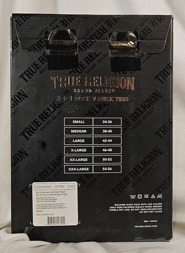 Camisetas True Religion 4 Cuello en V M Blanco Gris Negro, Algodón, Logo Herradura Ω - Imagen 4 de 5