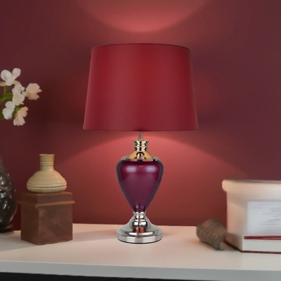 Table Lamp Hepburn Large Ceramic Red Fabric Shade Shiny Red Chrome Finish 58cm - Image 2 of 4