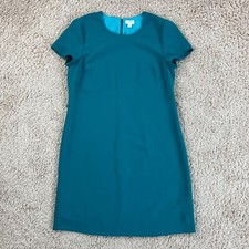 J CREW Turquoise Short-Sleeve Round-Neck Lined Short Shift Dress Womens 8 Zipper