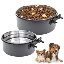 Dog Crate Bowls 2 Pack Stainless Steel Kennel Water Food Bowls with Clamp Ant...