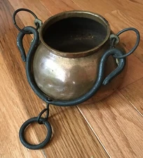 Hand Forged Dovetail Copper Cauldron Hanging Kettle Outdoor Planter Pot 7 Inches