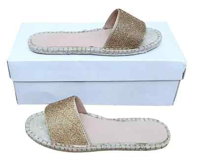 TRUFFLE Fizz Damen Gold Glitzer Einzelriemen Sandalen Slipper Flach EU 37 UK 4 A
