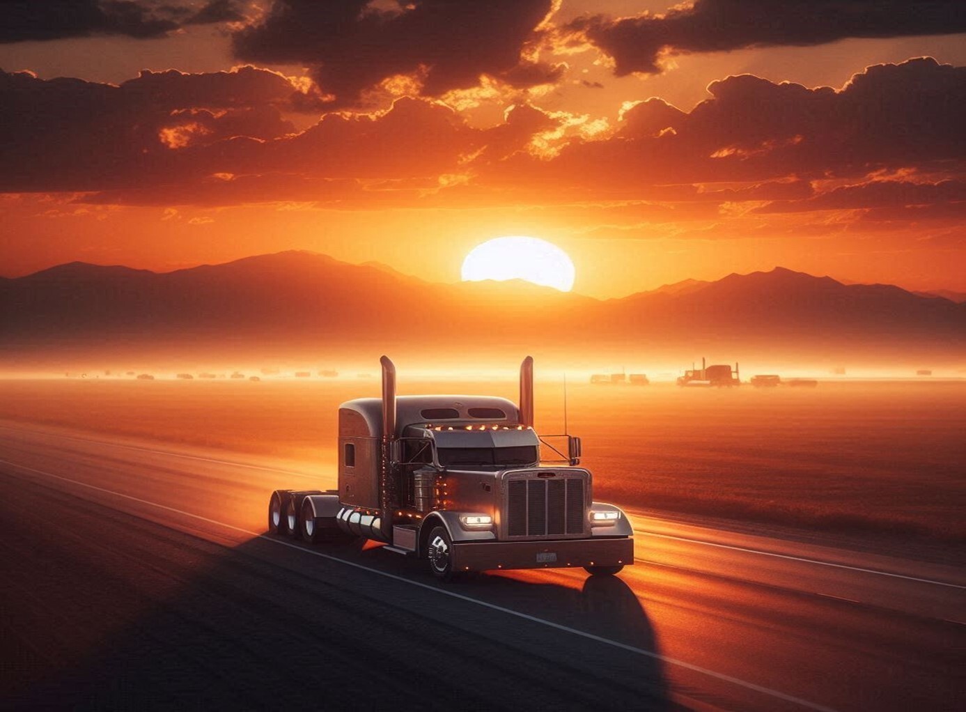 Semi Truck Sunset AI Art Poster 24x18 Inch Wall Decor  