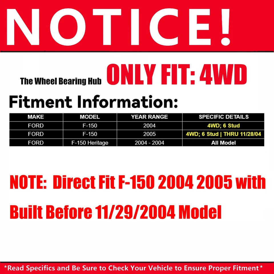 Pair (2) 4WD Front Wheel Hubs Bearing 515046 for 2004 2005 Ford F-150 Heritage - Image 2 of 4