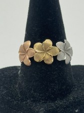 14ct Gold Tri Colour Plumeria Flower Ring - Size N1/2 - 1.3g - Very Cute
