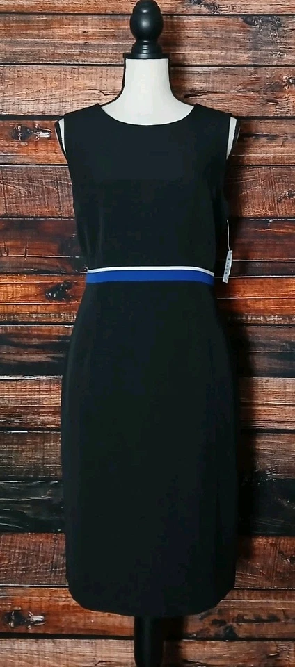 Kasper Sheath Dress Size 10 Petite 10P Black Stripe Waist Lined Zip Back NWT - Image 3 of 4
