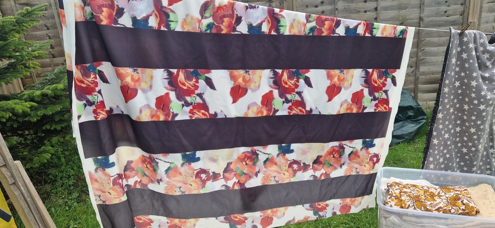 2m Plus Extra Scuba Fabric In Floral and Black Stripe Material