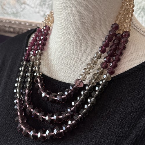 Talbots Necklace Triple Strand Glass Stone Beads Earth Tones - Picture 7 of 20