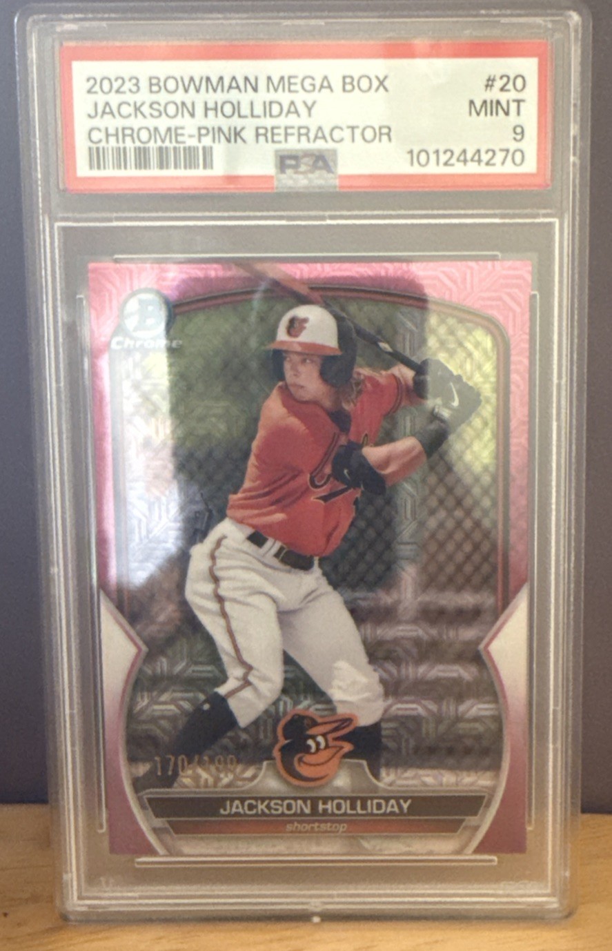 2023 Bowman Chrome Jackson Holliday #20 Pink mojo Refractor PSA 9 view 1