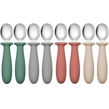 DRKIO 8 PCS Toddler Spoons Set - Baby Spoons with Silicone Handle Children s...