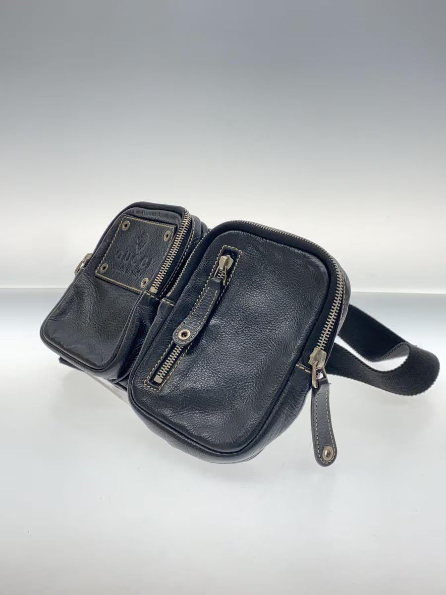 GUCCI Black Leather Waist Bag Made in Japan