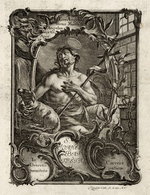 Antiker religiöser Druck - Eine Darstellung des Heiligen Johannes des Täufers - Klauber - ca. 1760