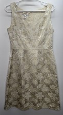 Talbots Petites Gold Cream Sleeveless Sheath Dress Floral Classic Old Money 10P