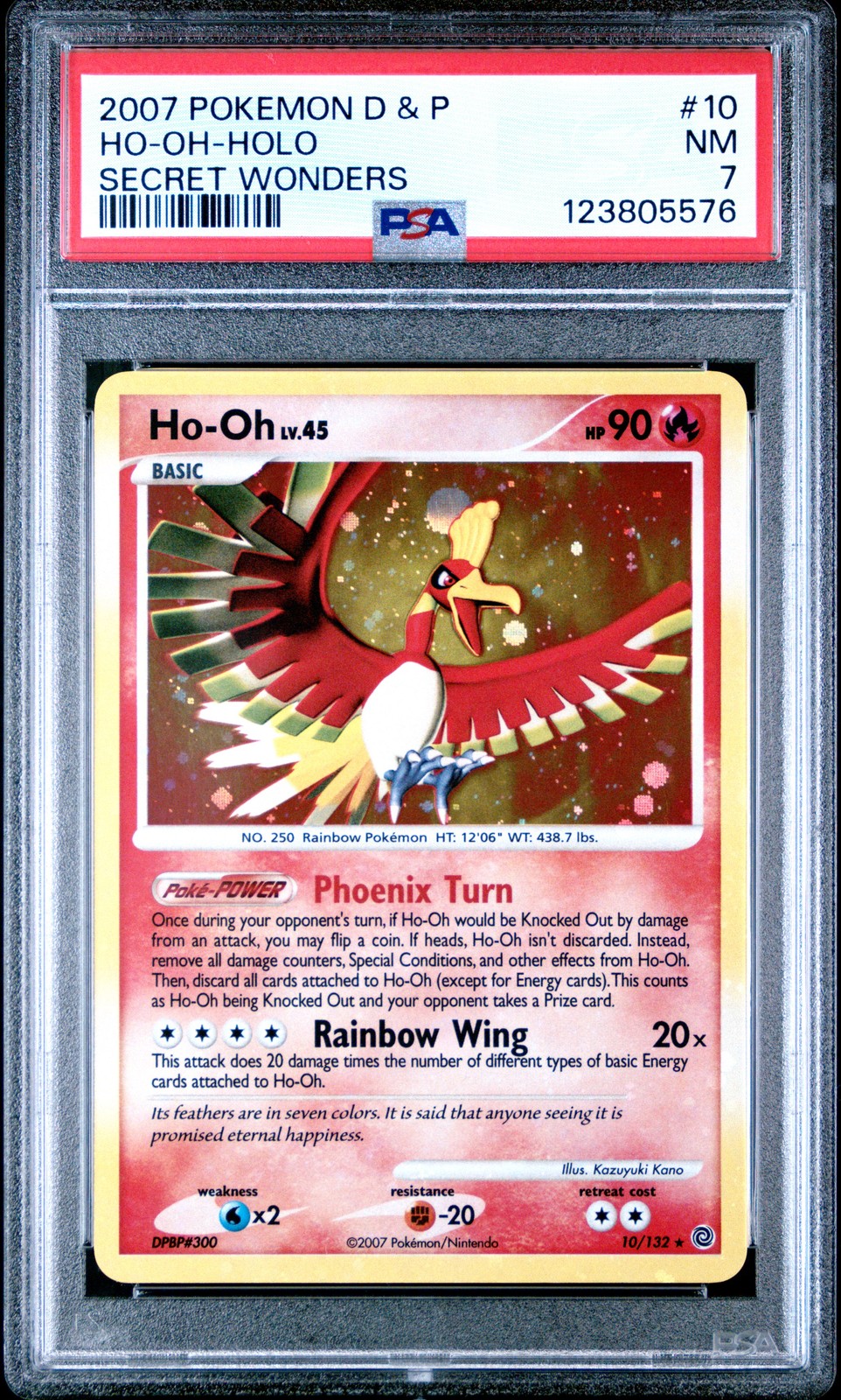 2007 POKEMON DIAMOND & PEARL SECRET WONDERS #10 HO-OH-HOLO PSA 7