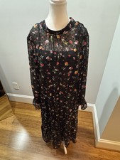 Banana Republic Women's Black Slip Dress with Sheer Floral Overlay Size 12