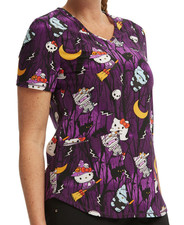 Hello Kitty Scrub Top Shirt Halloween Zombie Ghost Witch Fall Women M L XL 2X 3X