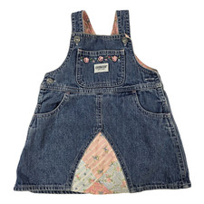 OshKosh Denim Jumper Dress Floral Lined Patchwork 12 Months Baby Girls Cotton
