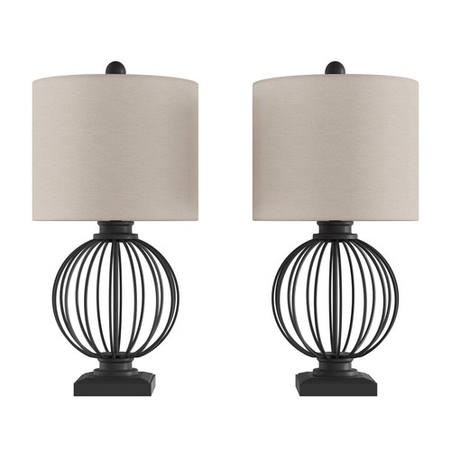 Modern Table Lamps - Set of 2 Wrought Iron Open Cage Lights with LED Bulbs - ... - Picture 2 of 6