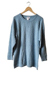 Vintage Brown Stone Blue Knit Sweater Pearls Bead Lambwool/Angora Blend -L