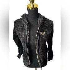 Everlast Women's Black Velour Track Suit Jacket with Gold Accents Y2K Size Small