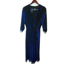 Zara Blue Shimmer Sparkle Lurex V-Neck Crossover Midi Dress Cocktail Size XS