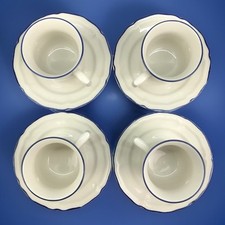 Vtg Japan Stoneware Tea Cups And Saucers 8pc Blue Trim 8oz Dainty Style