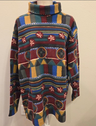 Vintage Tom Tailor Fleece Pullover Sweater multicolor Geometric patterns - Image 1