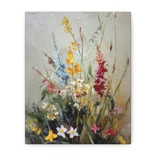 Canvas Print, Vintage Botanical Wildflowers, Floral Art Decor, Matte Stretched