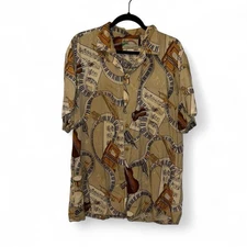 Vtg PARADISE FOUND Hawaiian Shirt Musical Instruments Jazz Musician Mens XL