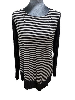 Maria Gabrielle Black-And-White Stripe Long Sleeve Tee Size Medium ￼
