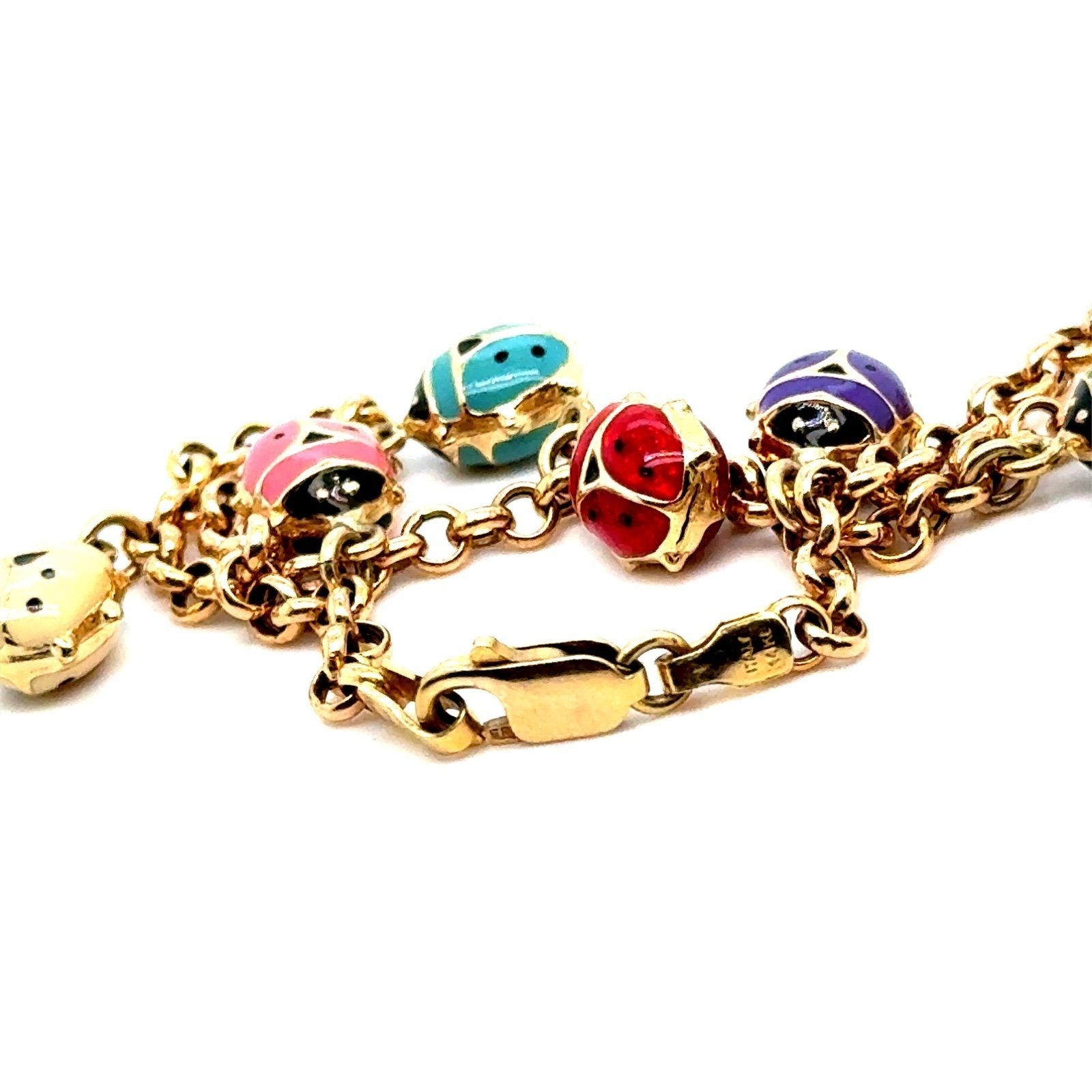 14K Gold 7-Multicolor Ladybug Charm Bracelet - image 3