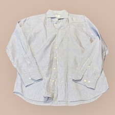 Emanuel Berg Dress Shirt Mens L White Blue Striped Modern Fit Collared Button-Up