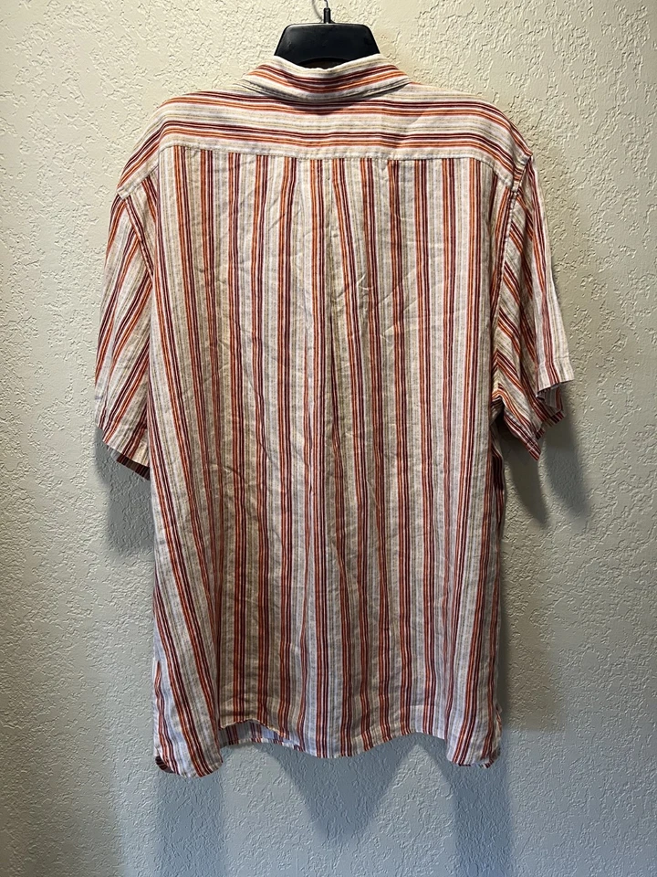 Structure Mens Shirt 2XL XXL Button Up 100% Linen Striped Short Sleeve - Image 2 of 4