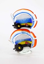 Murano Style Hand-Blown Glass Fish Sculpture - Blue Yellow Nautical Decor