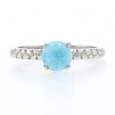 Sterling Silver Larimar Solitaire Ring - 925 Round Cabochon Cut 6mm Engagement