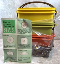 Vtg Tupperware Square Sandwich Keeper #1362 Set 4 Harvest Colors Stackable NOS