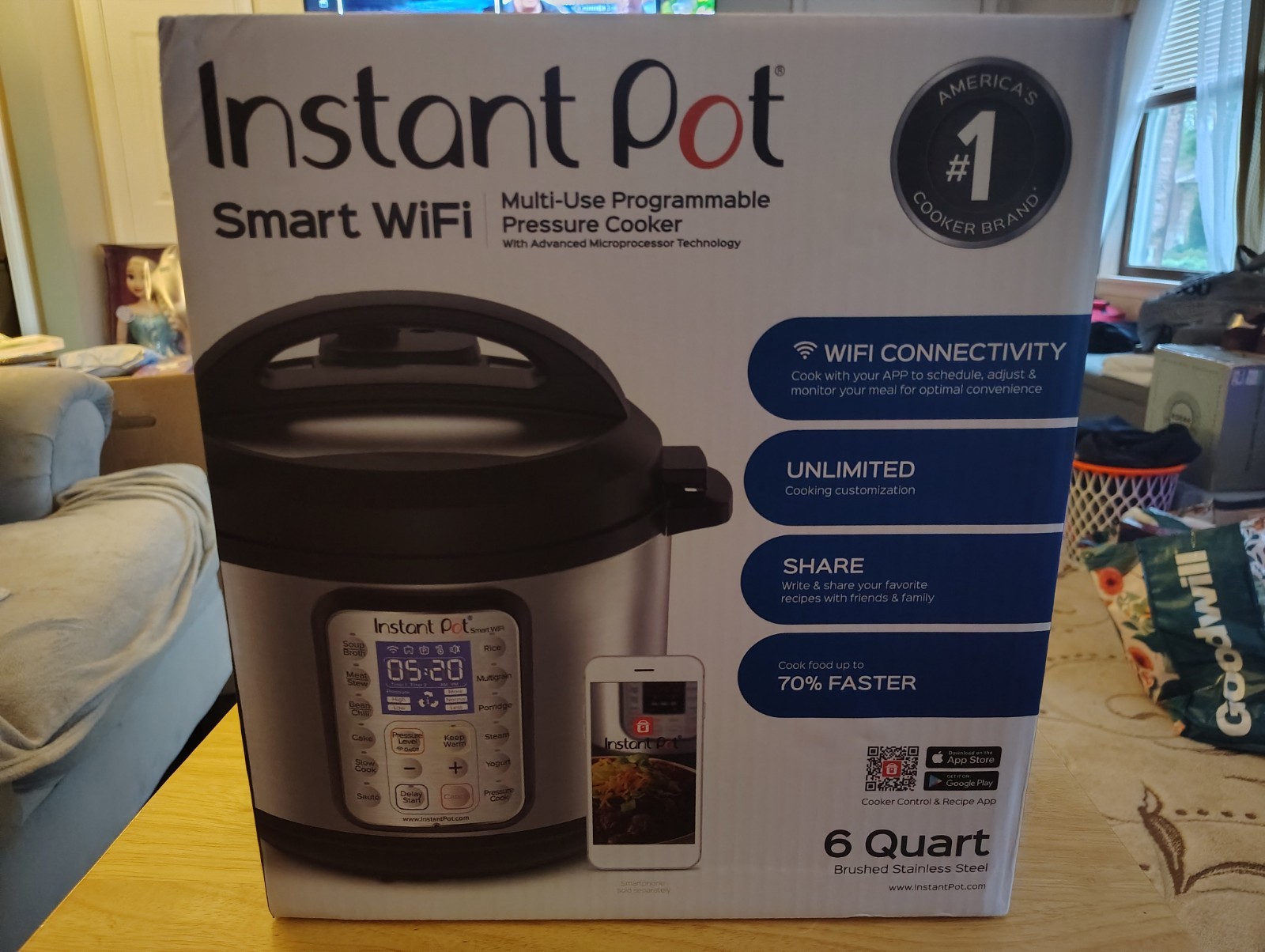 Instant Pot Smart WiFi 6 Quart Electric Pressure Cooker, Sil