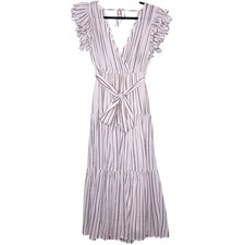 ULLA JOHNSON Lilliana Dress Cream Ruffled Sleeve Maxi Tiered Skirt Women's 2
