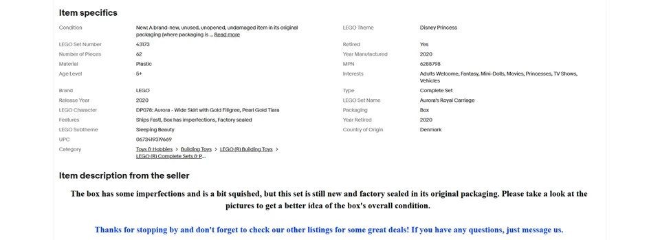 LEGO - NUEVO - 43173 Aurora's Royal Carriage - Retirado 2020 - Disney - ¡Envío rápido! Foto 2 de 4