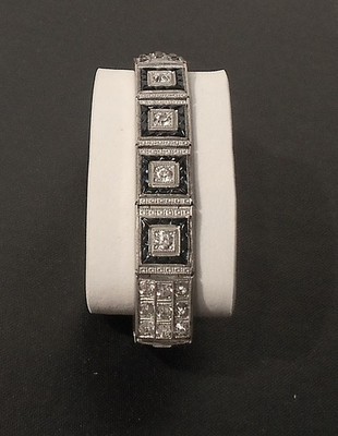 1920's  A.L. Lindroth,ALLCo,Art Deco Panel Bracelet,Sapphires,Rhinestones 7 3/4''