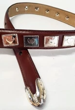Nocona Belt Company Brown Leather N3410844 Silver Hearts Size 28 Waist Women's 