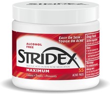 Stridex Medicated Acne Pads, Maximum, 55 Count   Facial Cleansing Wipes, Alcohol