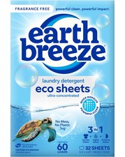 Earth Breeze Laundry Detergent Sheets Fragrance-Free - 60 Loads Eco Liquidles...