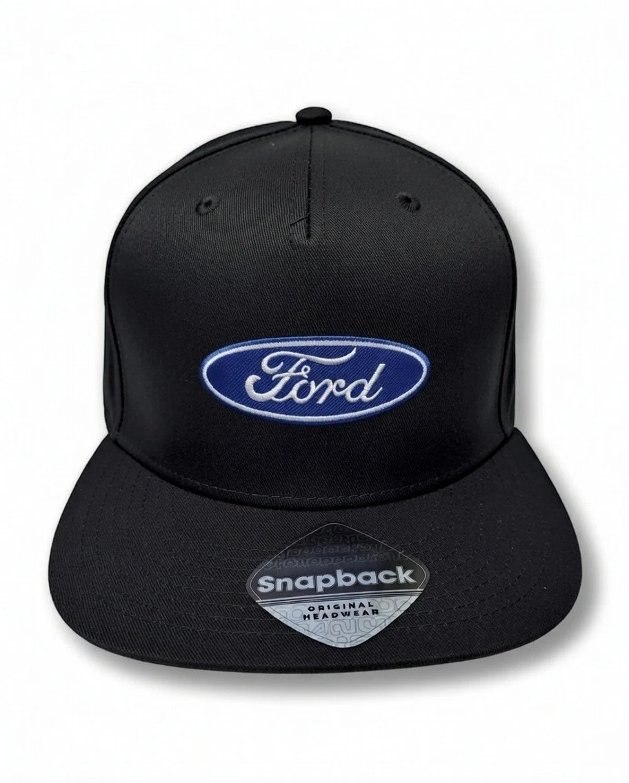 FORD Print Logo Black Cotton Snapback Cap Flat Peak Hat