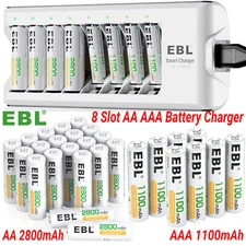 EBL AAA AA NIMH Rechargeable Batteries 1100mAh 2800mAh 1.2V + 8 Slot Charger lot