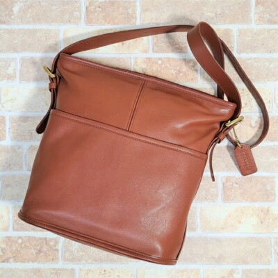 Old COACH Leather Shoulder Bag Brown Made In USA Vintage J6C