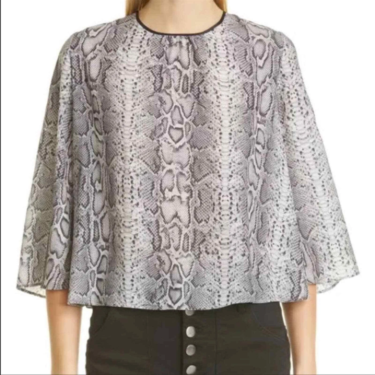snake print blouse grey